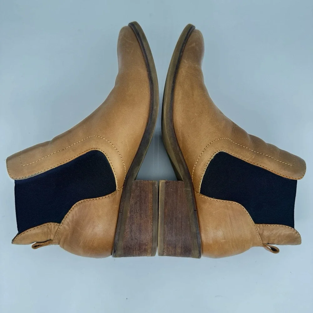 Roolee Womens Slip On Ankle Boot Size 39‎ Tan Black Elastic Side Block Heel